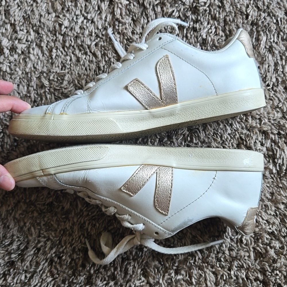Veja Women's Sneakers in White and Gold - Picture 6 of 13